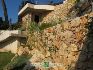 Mur en pierre sèche végétalisé
