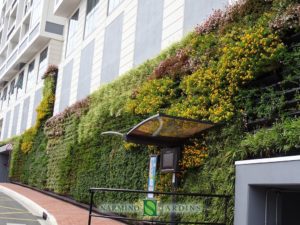 Green wall in front of a building