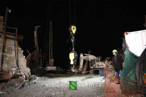 Photo of the displacement of an olive tree over 20 tonnes. A performance of the landscape and garden maintenance company Narmino Jardins.