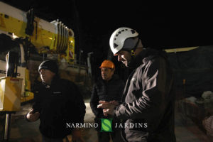 Photo of the displacement of an olive tree over 20 tonnes. A performance of the landscape and garden maintenance company Narmino Jardins.