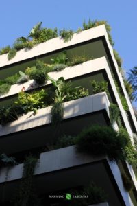 The sumptuous flower boxes of building La Petite Afrique in Monaco